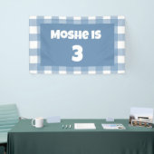 Blauwe gingham verjaardagsbanner spandoek (Beurs)