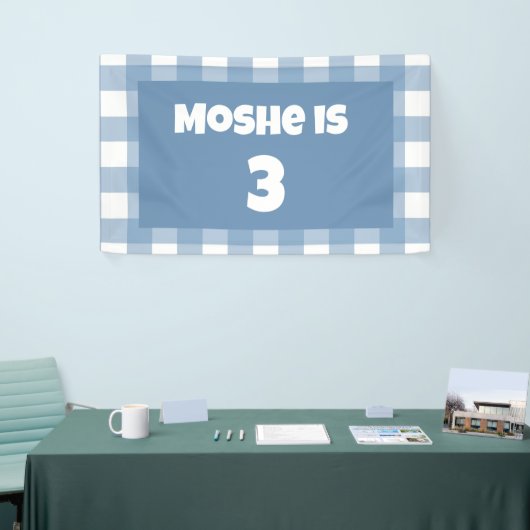 Blauwe gingham verjaardagsbanner spandoek (Beurs)