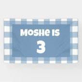 Blauwe gingham verjaardagsbanner spandoek (Horizontaal)