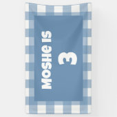 Blauwe gingham verjaardagsbanner spandoek (Verticaal)