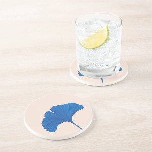 Blauwe Ginkgo Leaf  achtergrondkleuren Zandsteen Onderzetter