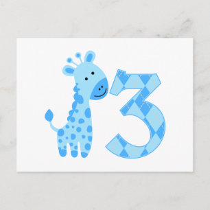 Blauwe Giraffe 3e verjaardag Briefkaart