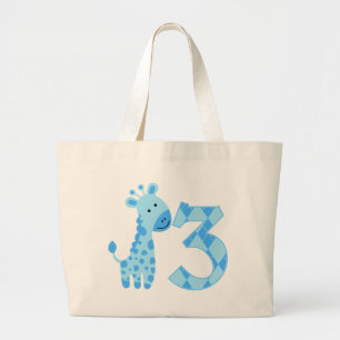 Blauwe Giraffe 3e verjaardag Grote Tote Bag