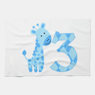 Blauwe Giraffe 3e verjaardag Theedoek