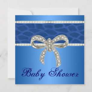 Blauwe Giraffe Diamanten Boog Baby Shower Uitnodig Kaart