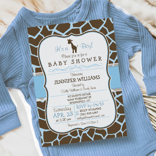 Blauwe Giraffe Print Jongen Baby shower Uitnodigin Kaart