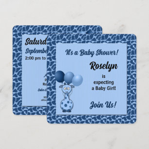 Blauwe Giraffe voor Baby shower voor jongens Kaart