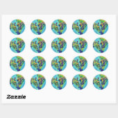 blauwe giraffen ronde sticker (Vel)