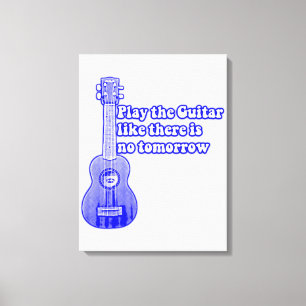 blauwe gitaar met inspirerend woorden canvas afdruk