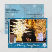 Blauwe glanzende sneeuwvlokken Foto Kerstmis Briefkaart (Voorkant / Achterkant)