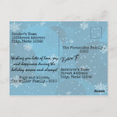 Blauwe glanzende sneeuwvlokken Foto Kerstmis Briefkaart (Achterkant)