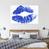 Blauwe glazen lippen canvas afdruk (Insitu (Slaapkamer))