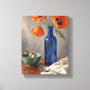 Blauwe Glazen Papavers en Zilveren Lepel - Botanis Canvas Afdruk