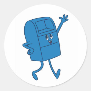 Blauwe glimlachende brievenbus ronde sticker