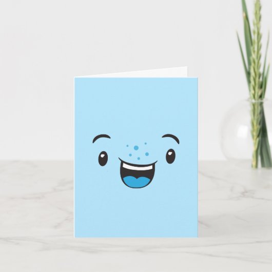 Blauwe glimlachende Kawaii Face Note Card Kaart (Voorkant)