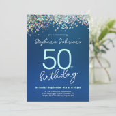 Blauwe Glitter 50ste verjaardagsfeestje Kaart (Staand voorkant)