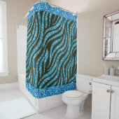 Blauwe glitter Black Zebra Skin Pattern Trendy Douchegordijn (In situ)