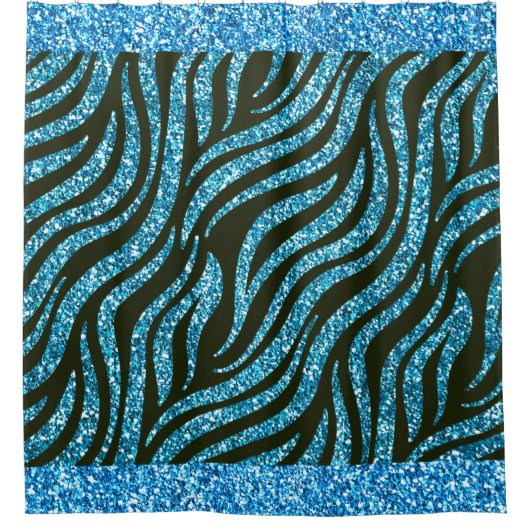 Blauwe glitter Black Zebra Skin Pattern Trendy Douchegordijn (Voorkant)