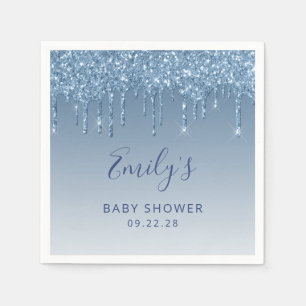 Blauwe Glitter Drip Baby Shower Servet