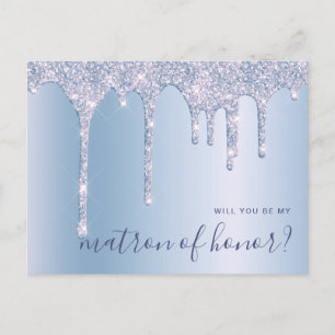 Blauwe glitter druppels, zal je mijn matron van ee uitnodiging briefkaart