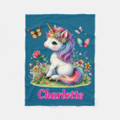 Blauwe Glitter eenhoorn weide wilde bloemen Fleece Deken (Voorkant)