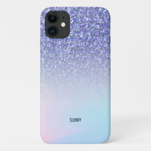Blauwe glitter en kleurrijke wazige achtergrond iPhone 11 hoesje