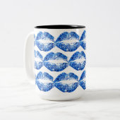 Blauwe glitter Lips #3 Tweekleurige Koffiemok (Voorkant links)