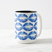 Blauwe glitter Lips #3 Tweekleurige Koffiemok (Voorkant rechts)