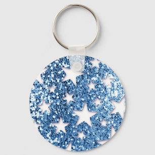 Blauwe glitter look sterren sleutelhanger