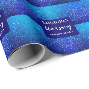Blauwe Glitter Meisjesuitje Party Cadeaupapier