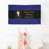 Blauwe glitter met bericht Foto verjaardagsbanner Spandoek (Insitu)