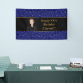Blauwe glitter met bericht Foto verjaardagsbanner Spandoek (Beurs)