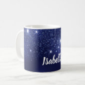 Blauwe glitter naam script elegant koffiemok (Voorkant links)