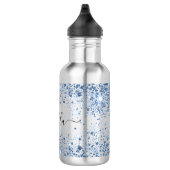 Blauwe glitter naam script elegant waterfles (Rechts)