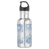 Blauwe glitter naam script elegant waterfles (Achterkant)