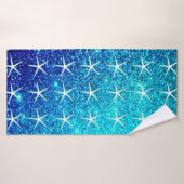 Blauwe glitter ombre Blauwgroen sparkle Starfish P Badhanddoek (Badhanddoek)