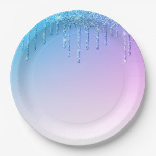 Blauwe glitter ombré glam papieren bordje