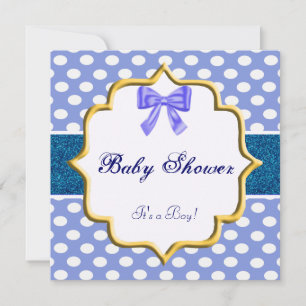 Blauwe Glitter Stippen Baby Shower Uitnodiging