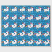 Blauwe glitter Unicorns Cadeaupapier (Vlak)