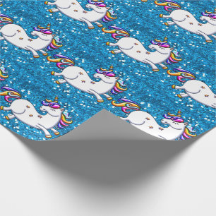 Blauwe glitter Unicorns Cadeaupapier