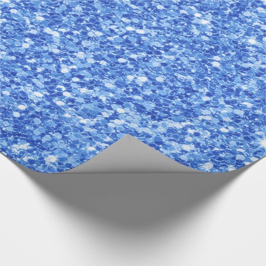 Blauwe glitter & witte sparkles textuur afdrukken cadeaupapier (Hoek)