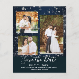 Blauwe Glitterlichten Huwelijksfoto Save the Date