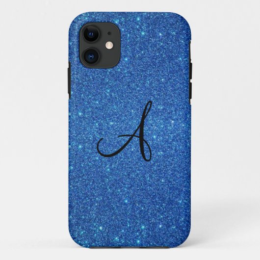 Blauwe glittermonogram geschenken Case-Mate iPhone case (Achterkant)
