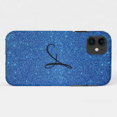 Blauwe glittermonogram geschenken Case-Mate iPhone case (Achterkant (horizontaal))