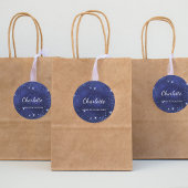 Blauwe glitters dust monogram naam ronde sticker