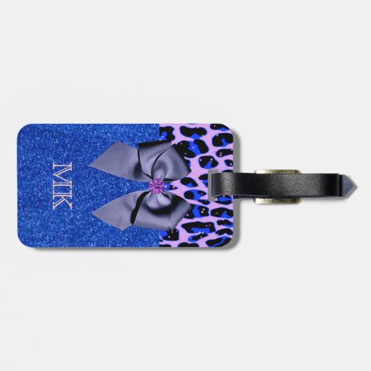 Blauwe glitters en luipspafdruk bagagelabel (Achterkant horizontaal)