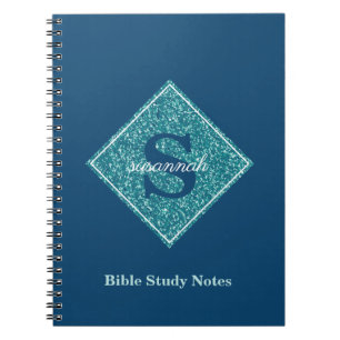 Blauwe Glitters Monogram Bible Studie Notitieboek