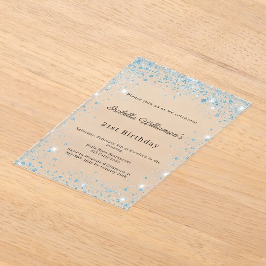 Blauwe glitters winterfeest frostige verjaardag acryl uitnodigingen (Laagn)