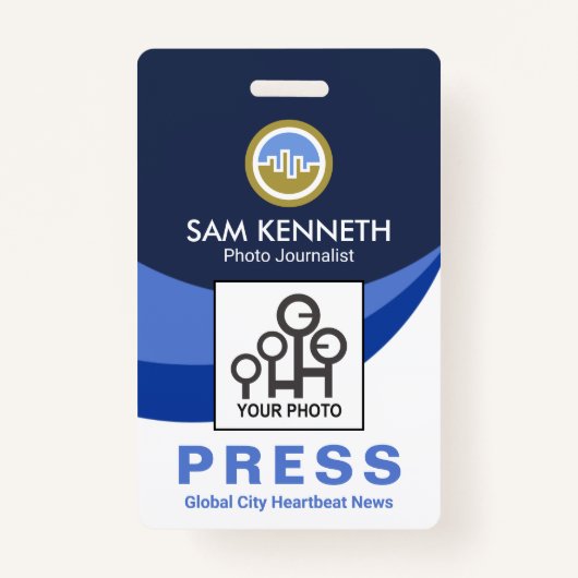 Blauwe Global Wave Press Personeel Fotojournalist Badge (Voorkant)