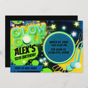 Blauwe Glow Golf Ggloed Birthday Party Kaart